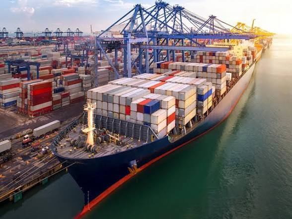 Container ship at port — international cargo and freight operations